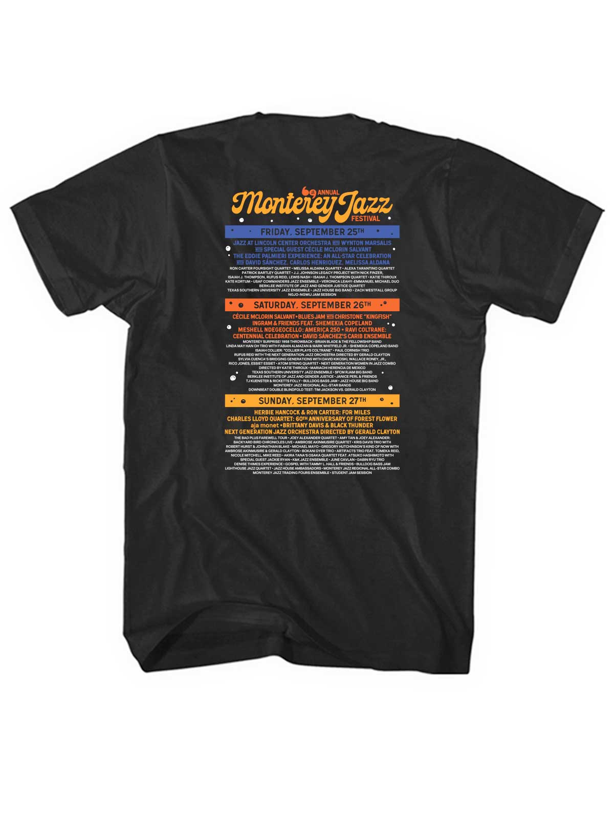 2026 Monterey Jazz Festival Logo With Line-Up Black Unisex T-Shirt