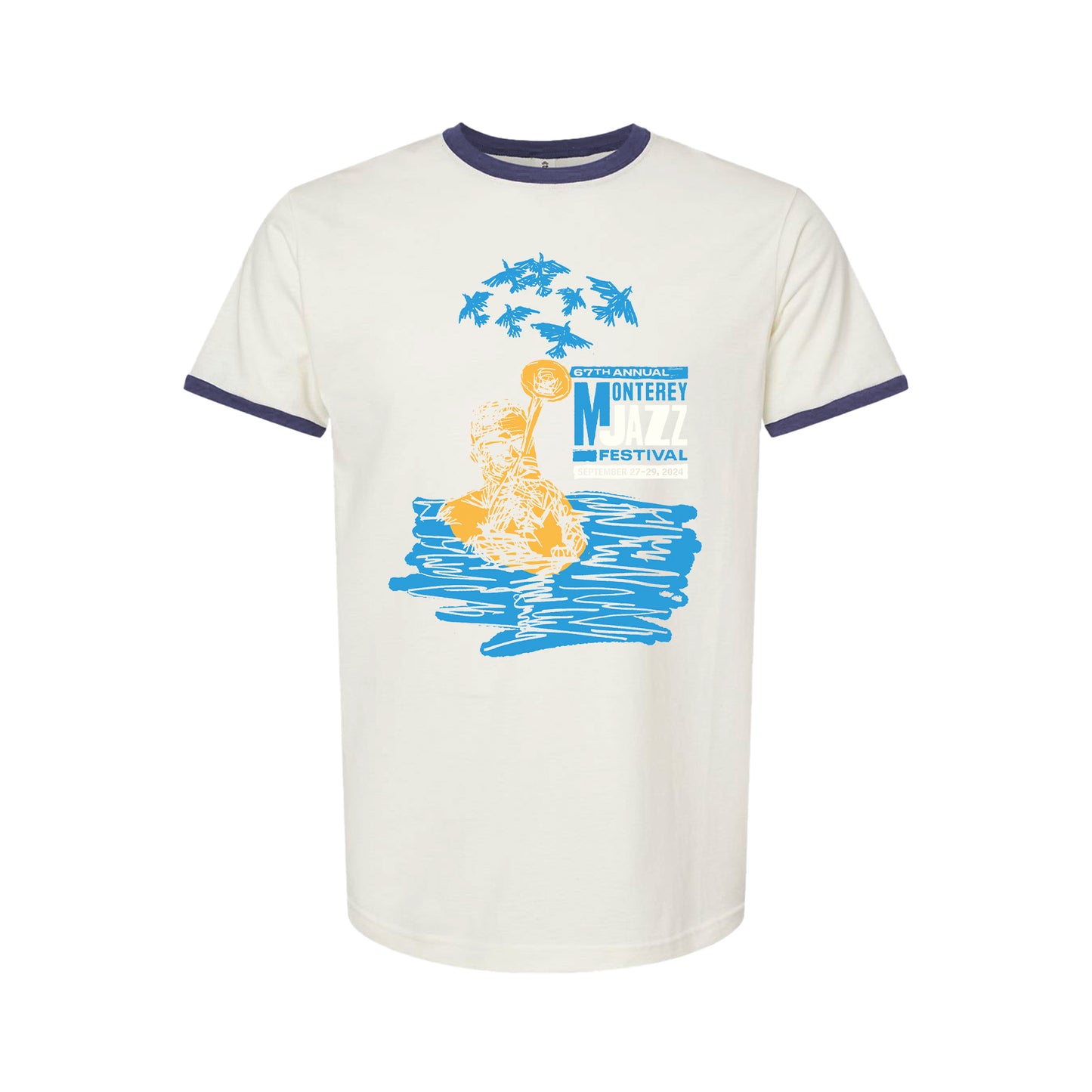 2024 Monterey Jazz Festival "Trumpet" Natural Blue Ringer T-Shirt