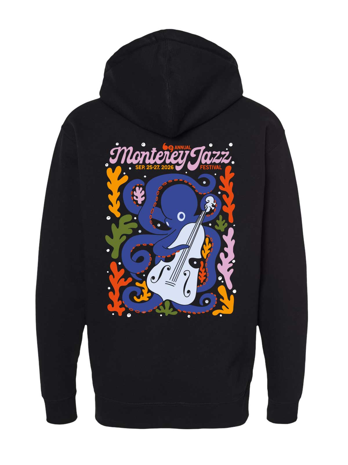 2026 Monterey Jazz Festival Logo Black Hooded Zip Black Sweatshirt - Pre-Order